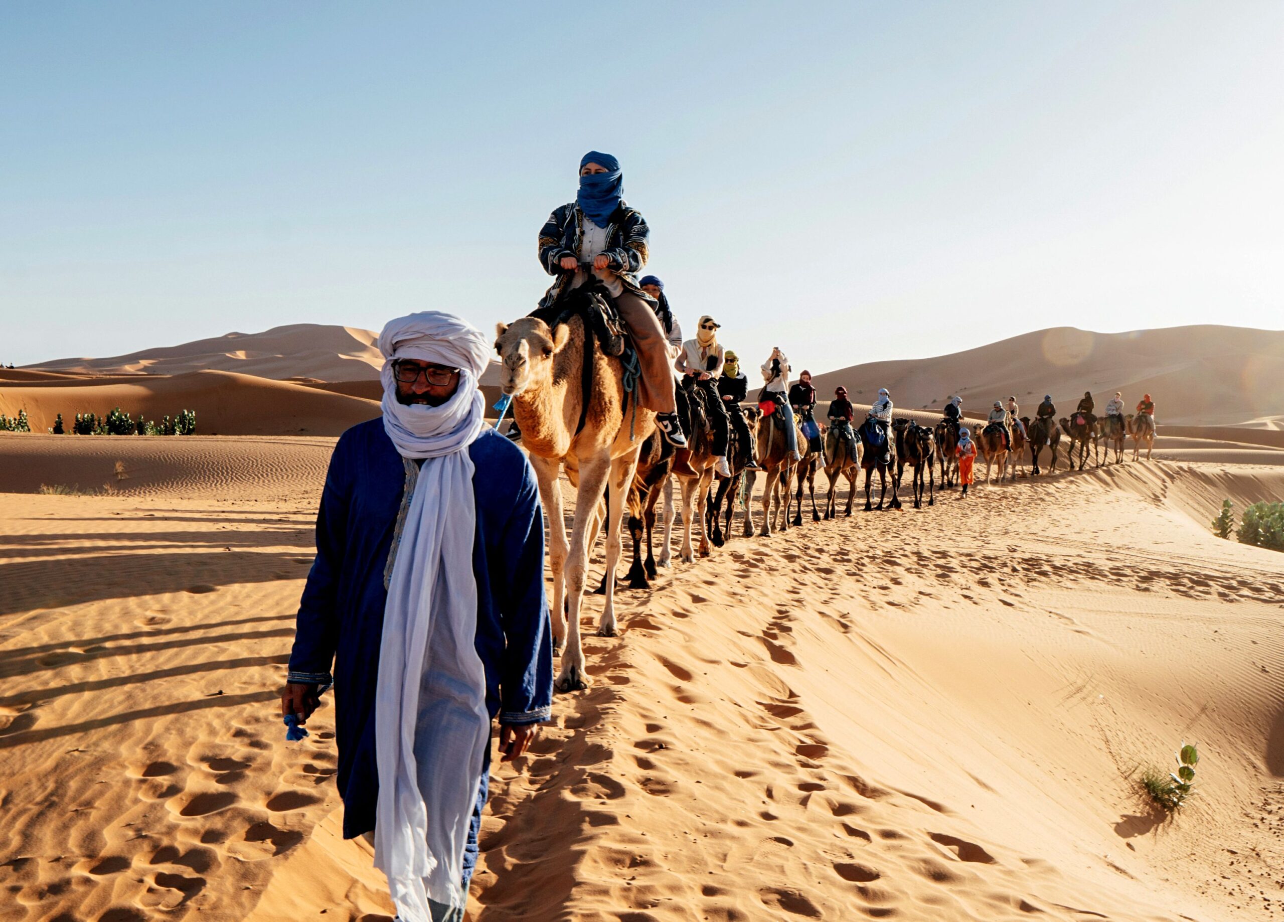 a caravan of camelstrekking in Dunes of Merzouga
